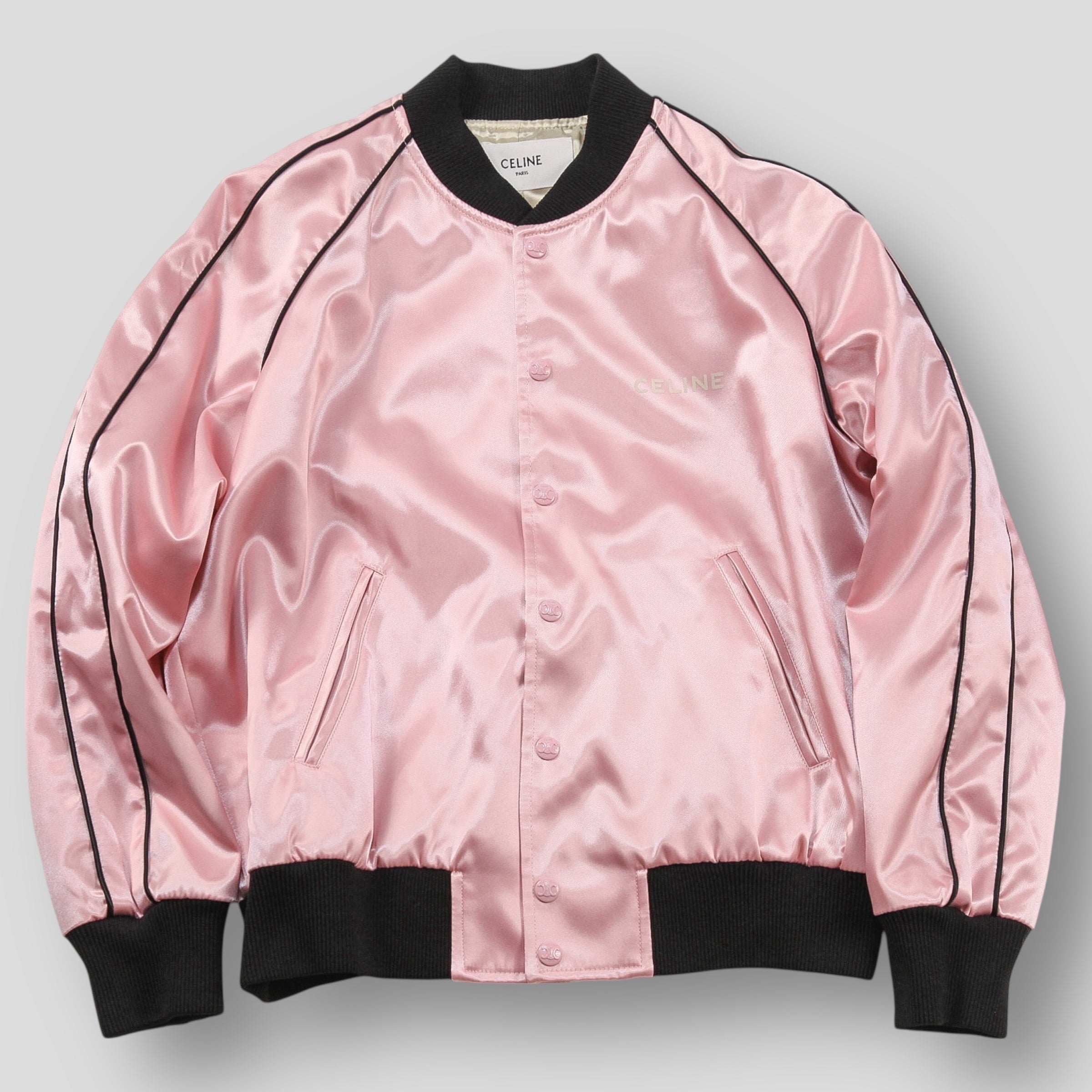 美品 CELINE ダブル ジャケット 中綿 サテン シルク ピンク アーカイブ 美品 CELINE ダブル ジャケット 中綿 サテン シルク ピンク