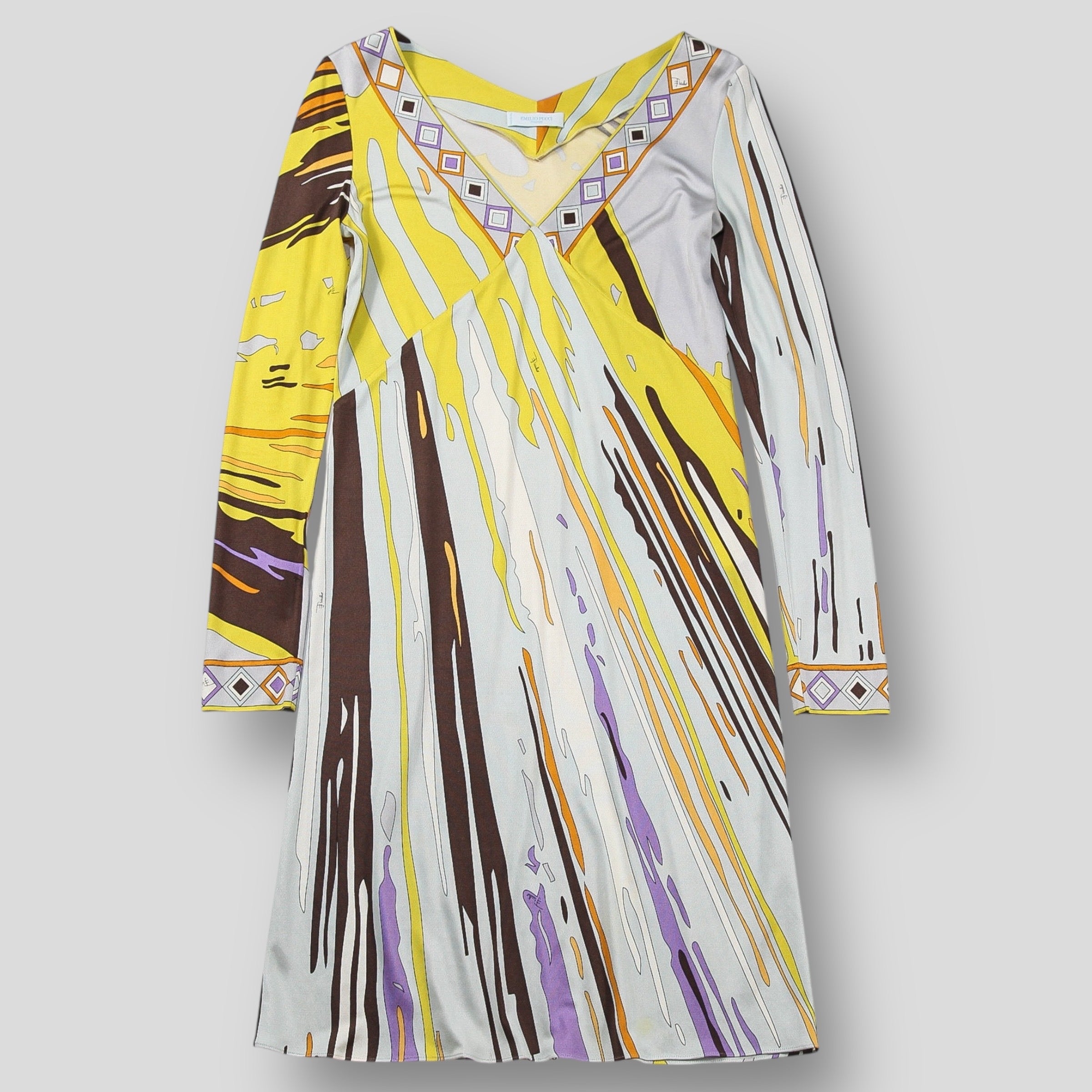 EMILIO PUCCI ロングワンピース XS 美品 シルク100% EMILIO PUCCI / エミリオプッチ イタリア製 シルクVネックワンピース