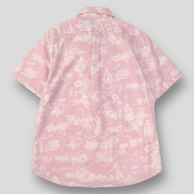 クラシックフィット ポニー刺繍 リネンコットン ハワイアンプリントBDシャツ M