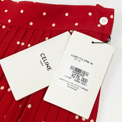 【新品】2019AW ロングプリーツ付きスカート / ドットプリントジョーゼット 2J056171D.27RW 34