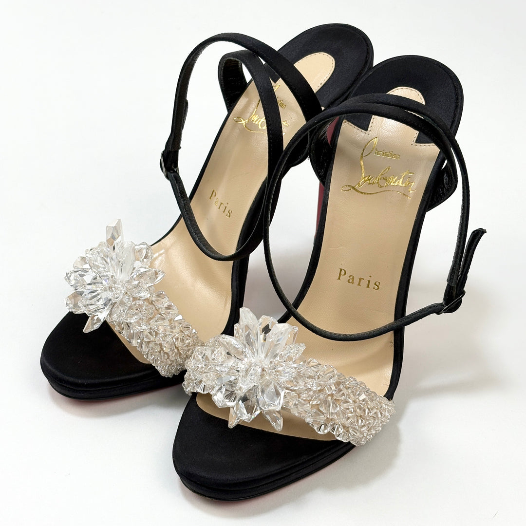 Christian Louboutin CRYSTAL QUEEN 120 BLACK CREPE SATIN RRP 37 