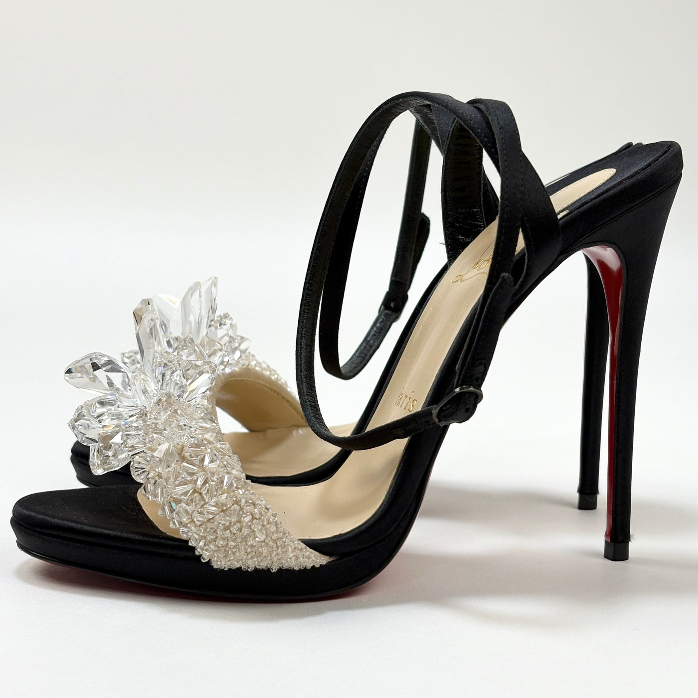 イタリア製 CRYSTAL QUEEN 120 BLACK CREPE SATIN RRP 37 / 24cm