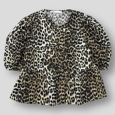 2023AW Leopard Cotton Poplin Peplum Tie Blouse F9116 36