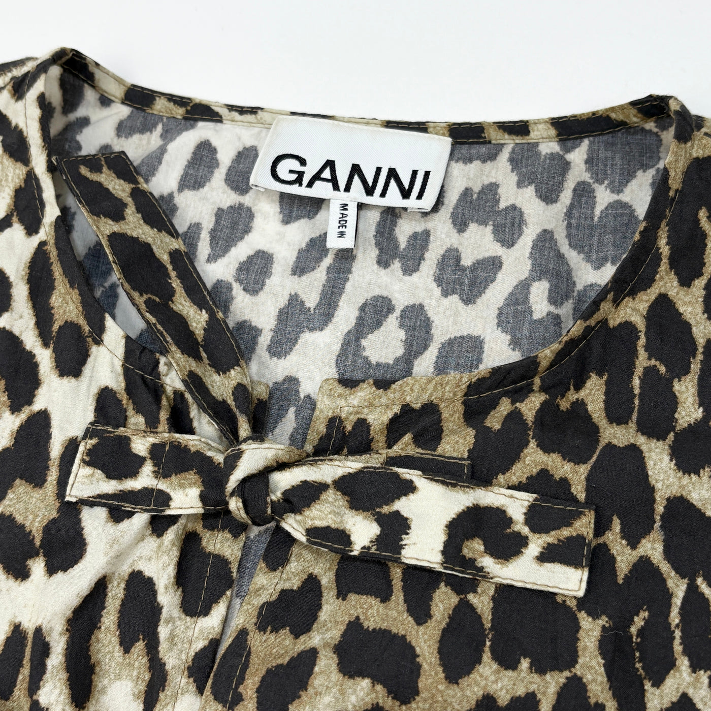2023AW Leopard Cotton Poplin Peplum Tie Blouse F9116 36
