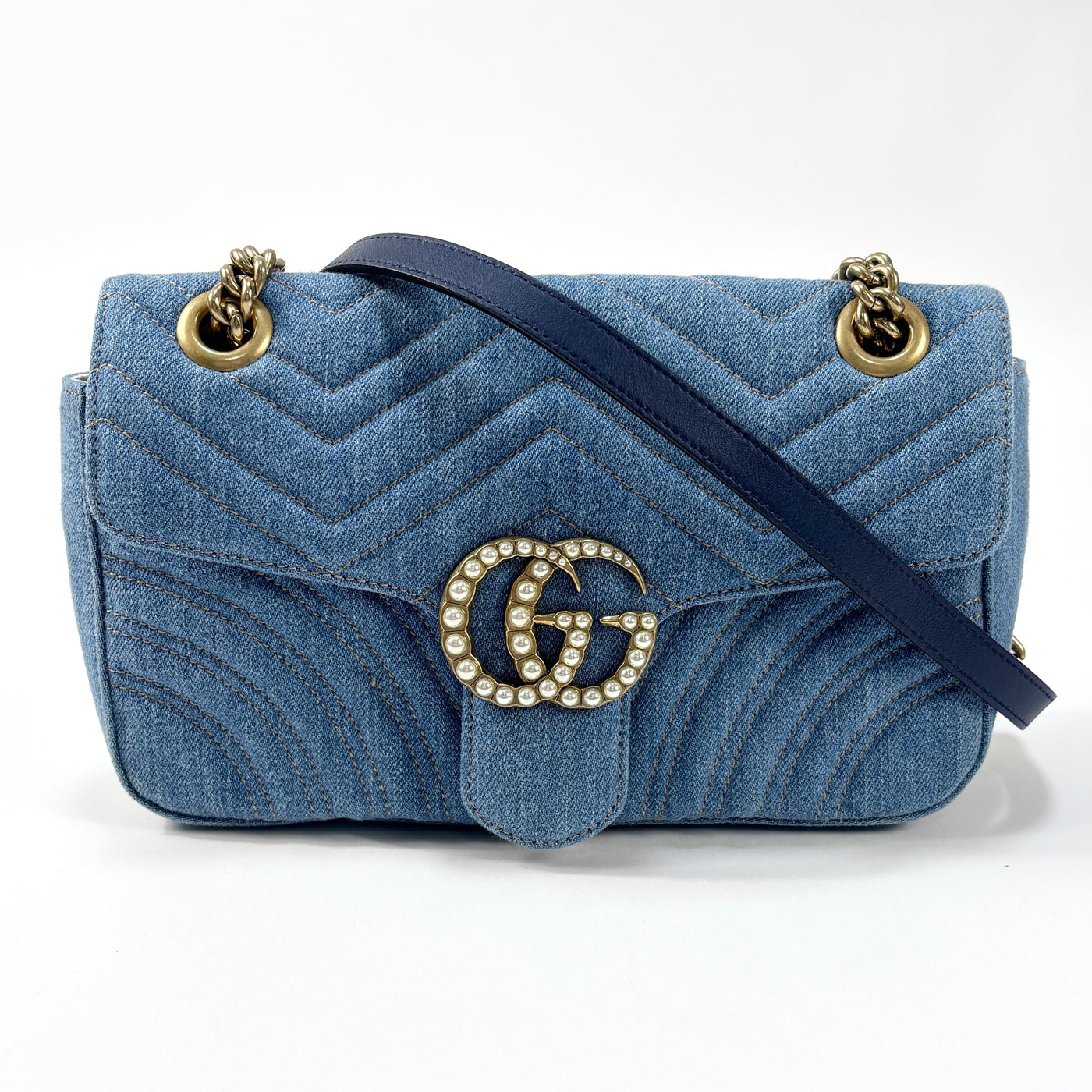 GUCCI デニム ショルダーバッグ 中古・古着通販】GUCCI (グッチ) GGマーモント デニム チェーン