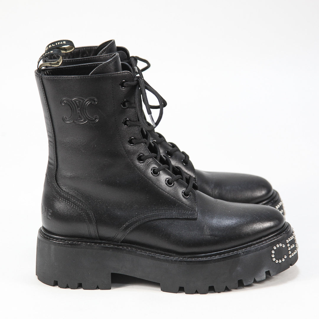 CELINE / セリーヌ バルキー レースアップブーツ スタッズ付きアウト