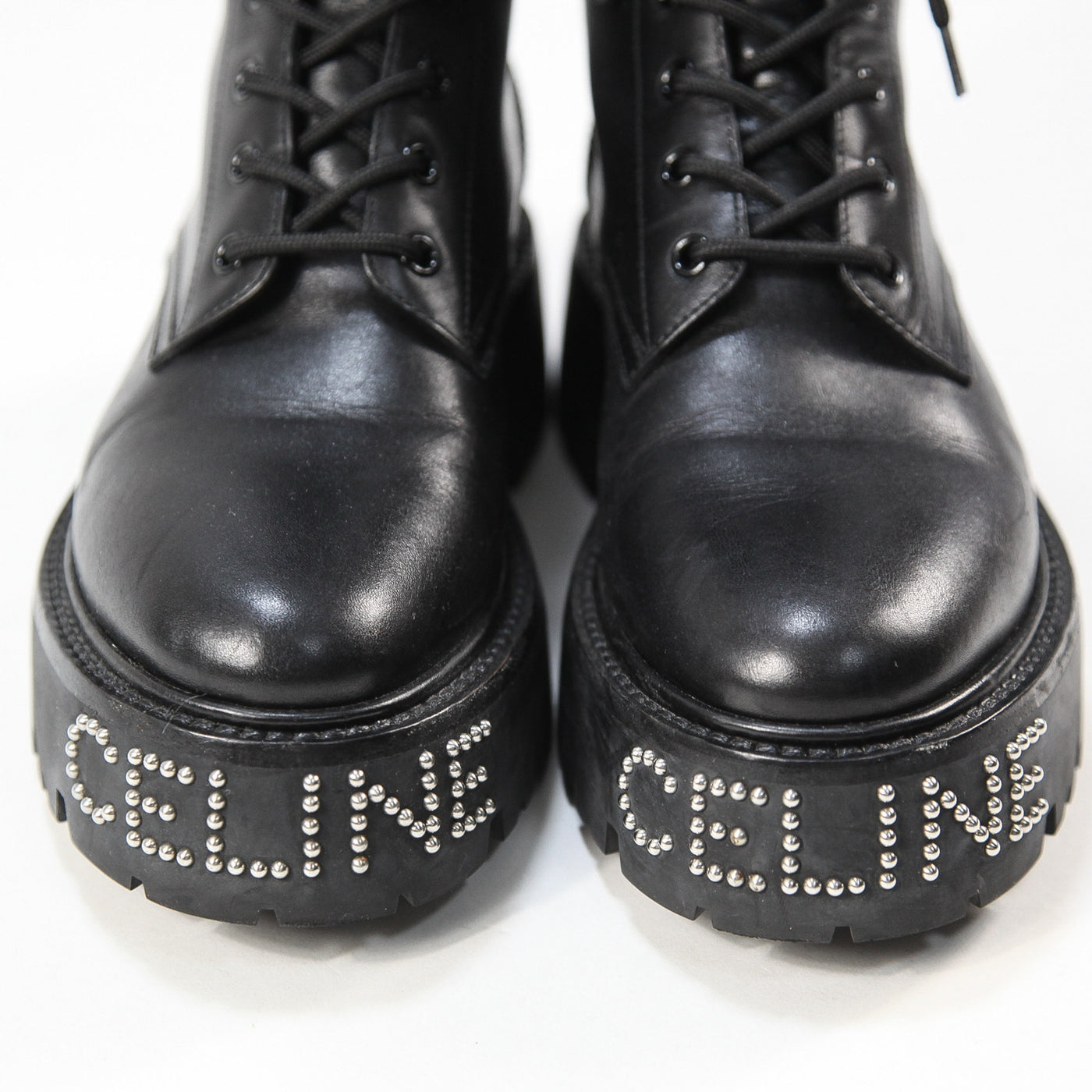 CELINE / セリーヌ バルキー レースアップブーツ スタッズ付きアウト 