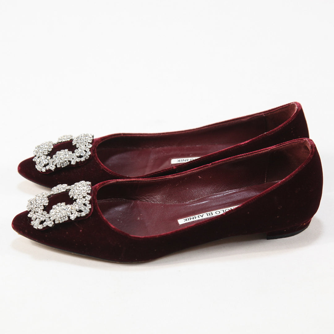 マノロブラニク ハンギシ フラット ベルベット ピンク MANOLO BLAHNIK マノロブラニク パンプス フラット ハンギシ ビジュー