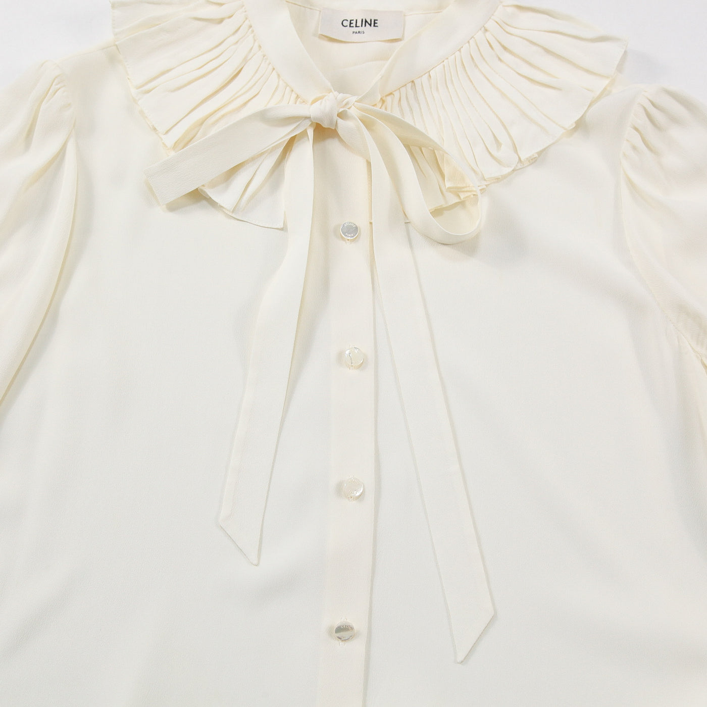 新品 CELINE 23SS ポロブラウス ジュエリープリント シルクジャージー CELINE セリーヌ 2020SS ラヴァリエール フリルカラー ブラウス